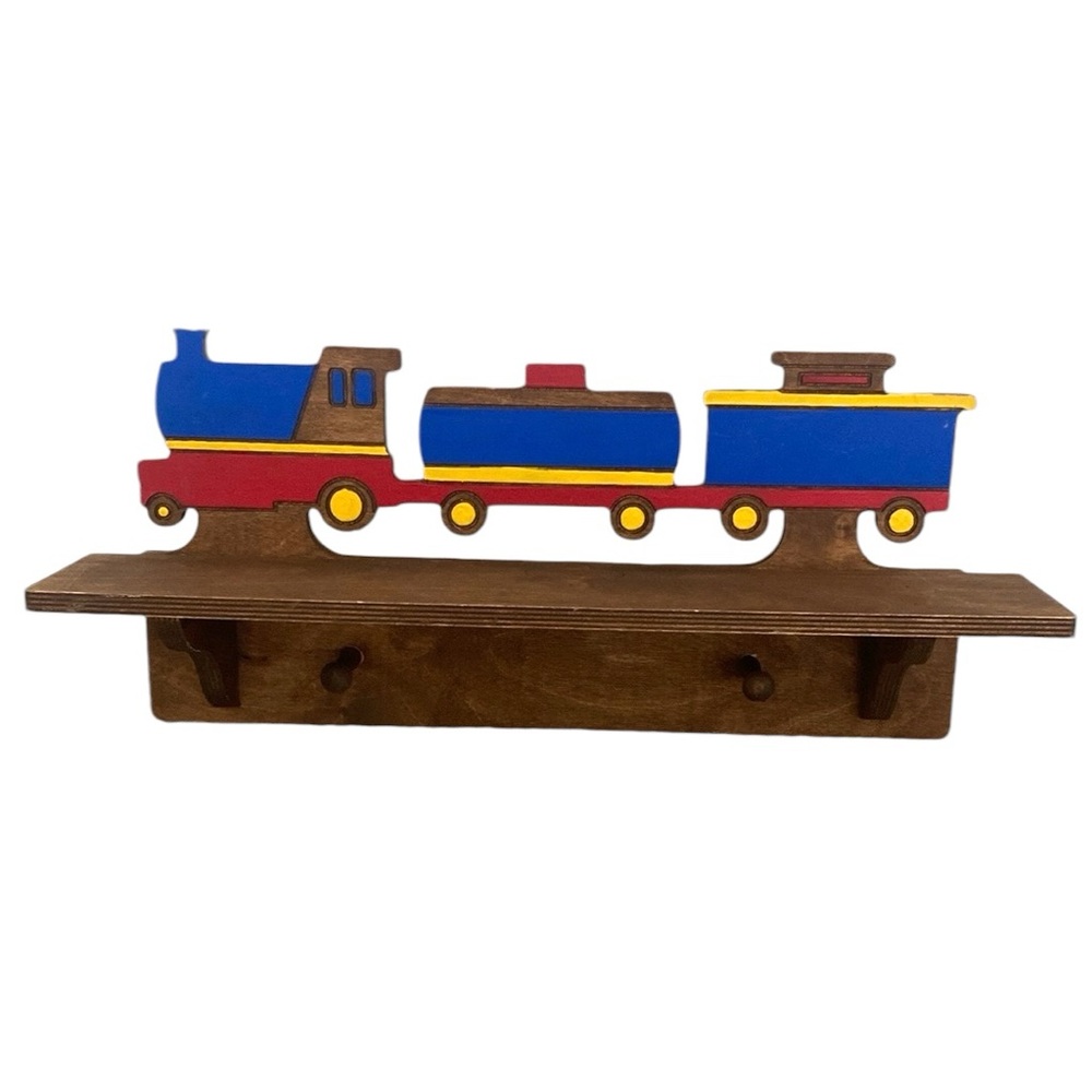 Wall Hanging Wooden Hand-painted Train Coat Rack Organizer